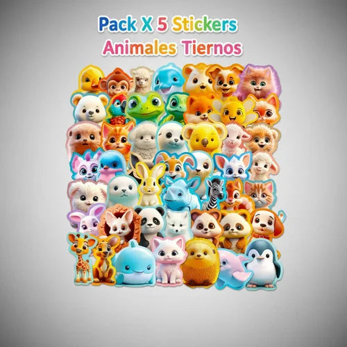 Pack x 5 Stickers Animales Tiernos