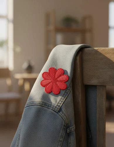 Parche Camiseta Flor Ocho Pétalos Rojo Coral