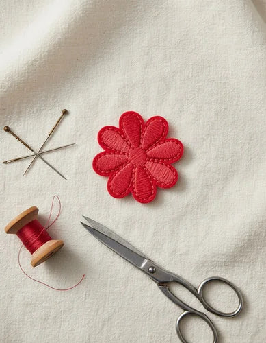 Parche Camiseta Flor Ocho Pétalos Rojo Coral