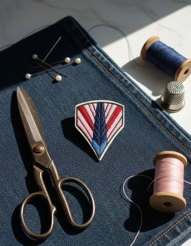 Parche Camiseta Insignia Retro Flecha Rosa y Azul