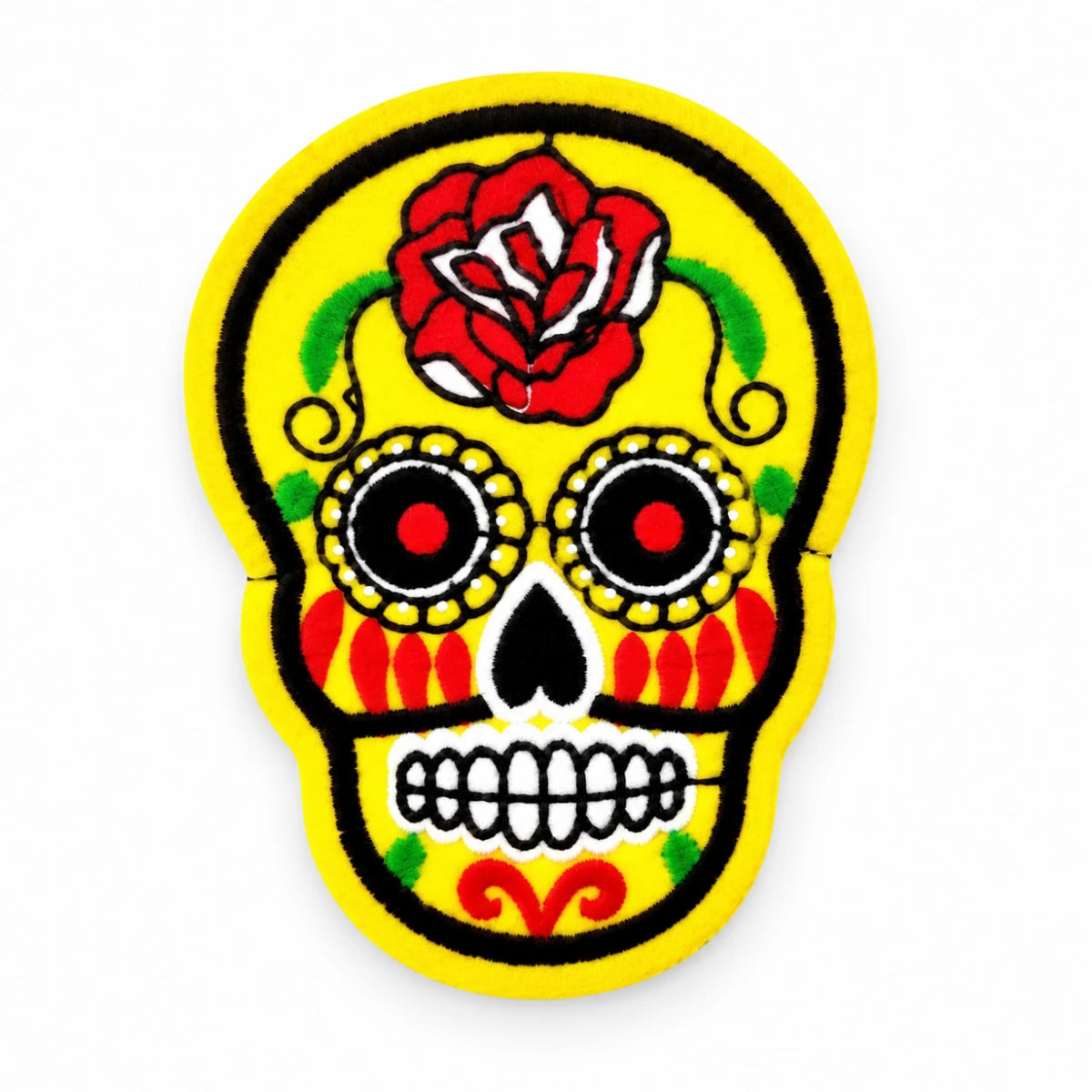 Parche Grande Camiseta Calavera Mexicana Amarilla y Roja