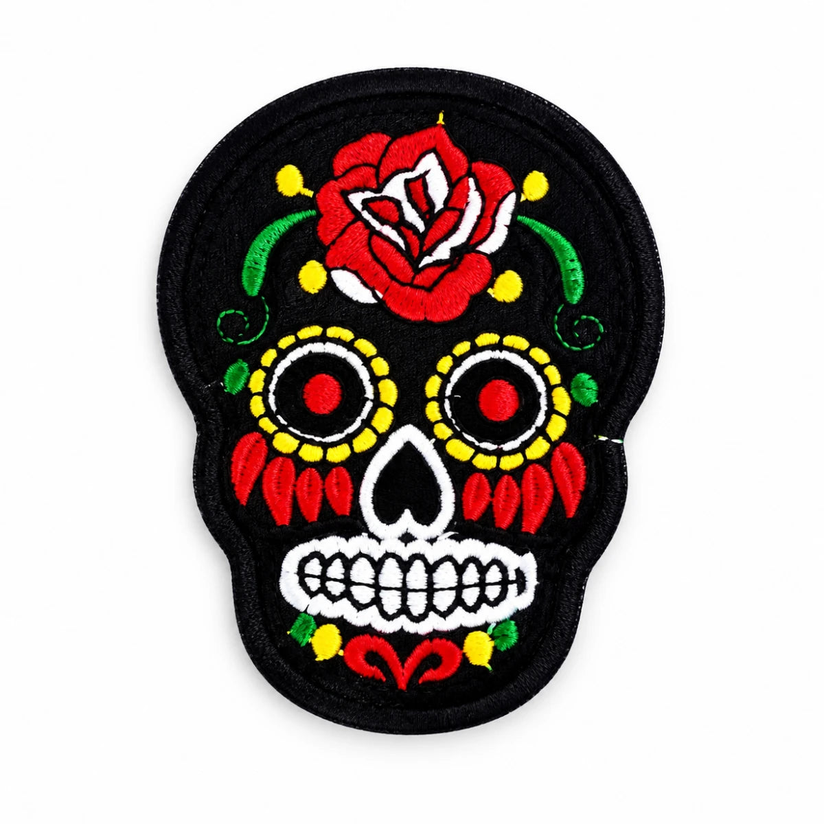 Parche Grande Camiseta Calavera Mexicana Negra y Roja