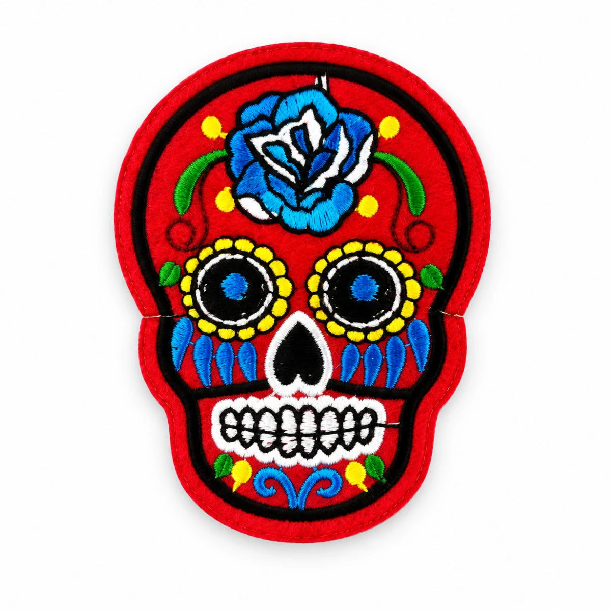Parche Grande Camiseta Calavera Mexicana Roja y Azul
