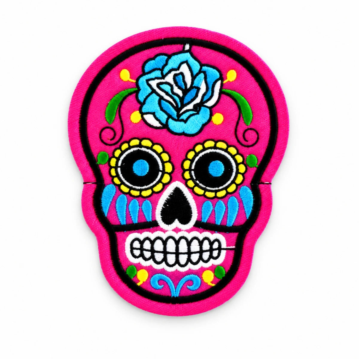 Parche Grande Camiseta Calavera Mexicana Rosa y Azul
