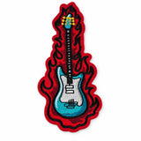 Parche Grande Camiseta Guitarra Eléctrica Azul en Llamas