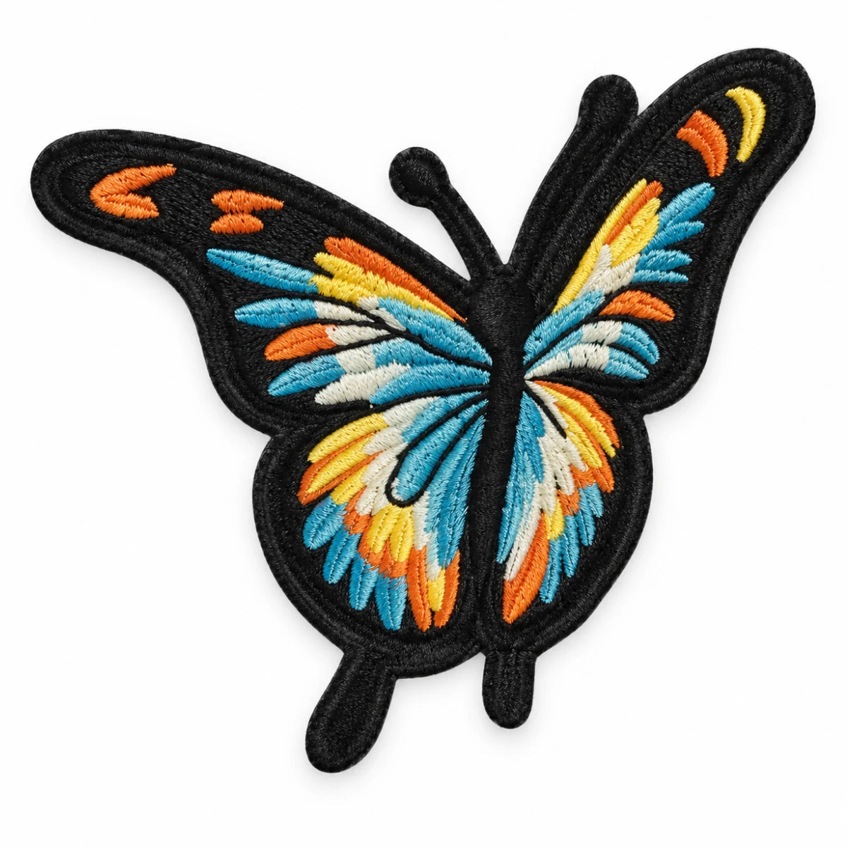 Parche Grande Camiseta Mariposa Negra Azul y Naranja