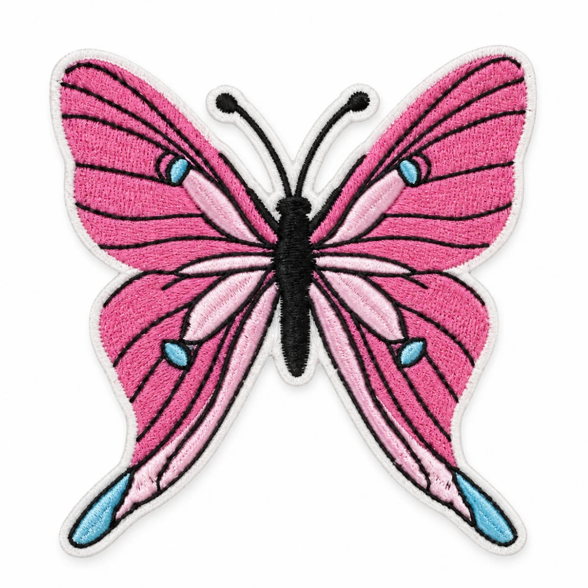 Parche Grande Camiseta Mariposa Rosa con Detalles Azules