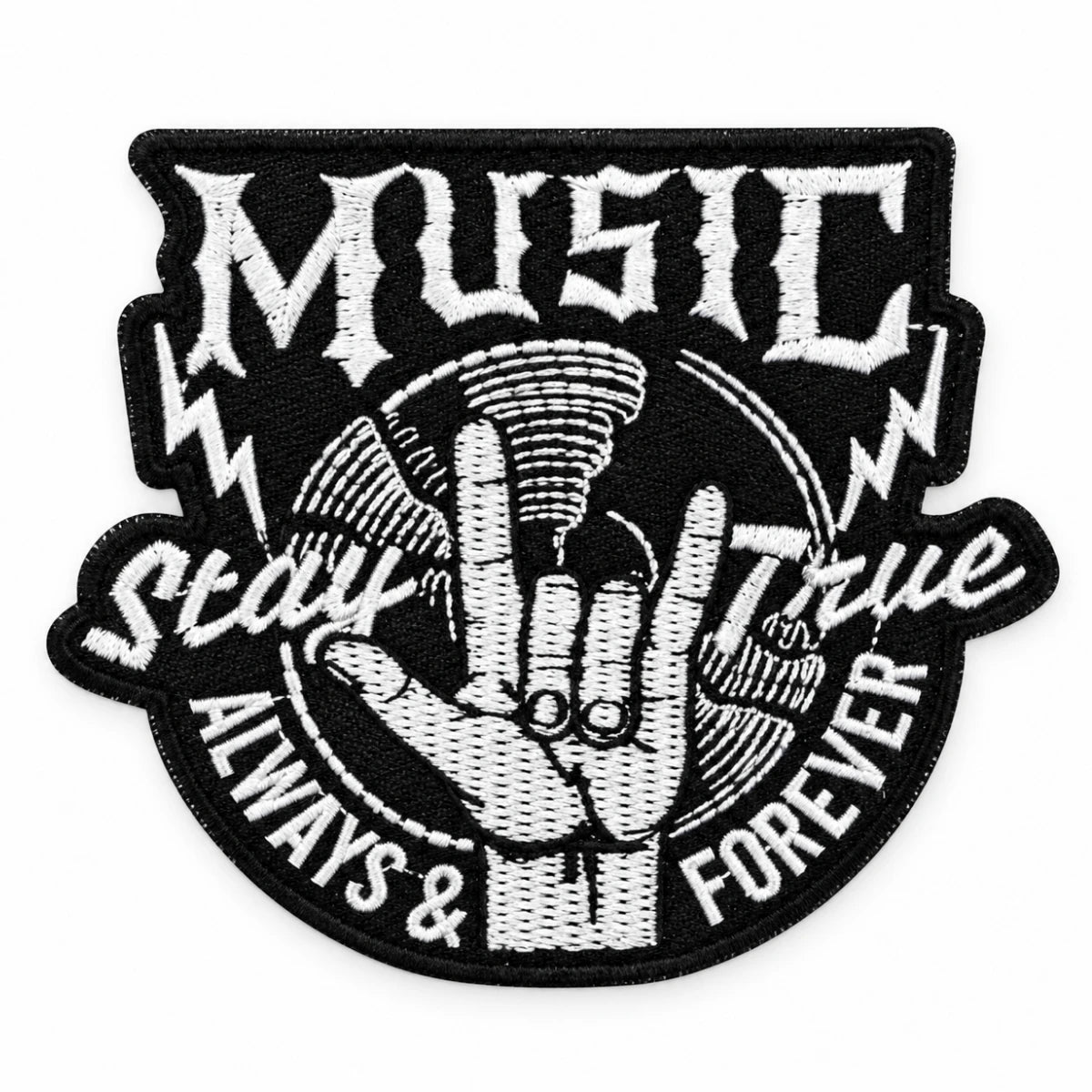 Parche Grande Camiseta Music Stay True Mano Rockera