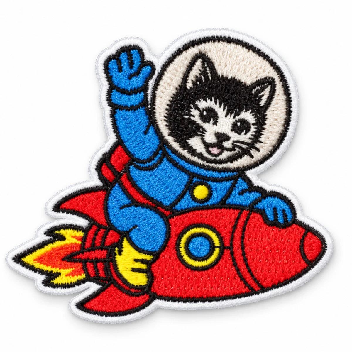 Parche Mediano Camiseta Gato Astronauta en Cohete Rojo