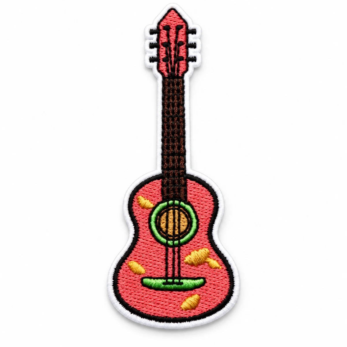 Parche Mediano Camiseta Guitarra Coral Detalles Verdes y Dorados