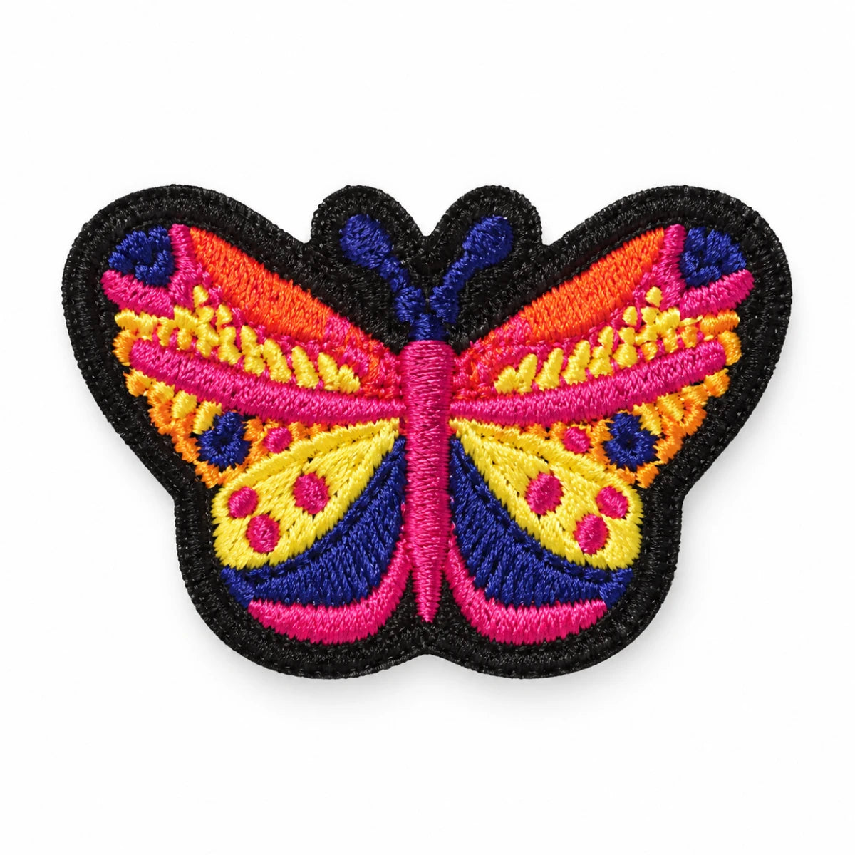 Parche Pequeño Camiseta Mariposa Multicolor Fucsia Amarilla y Azul