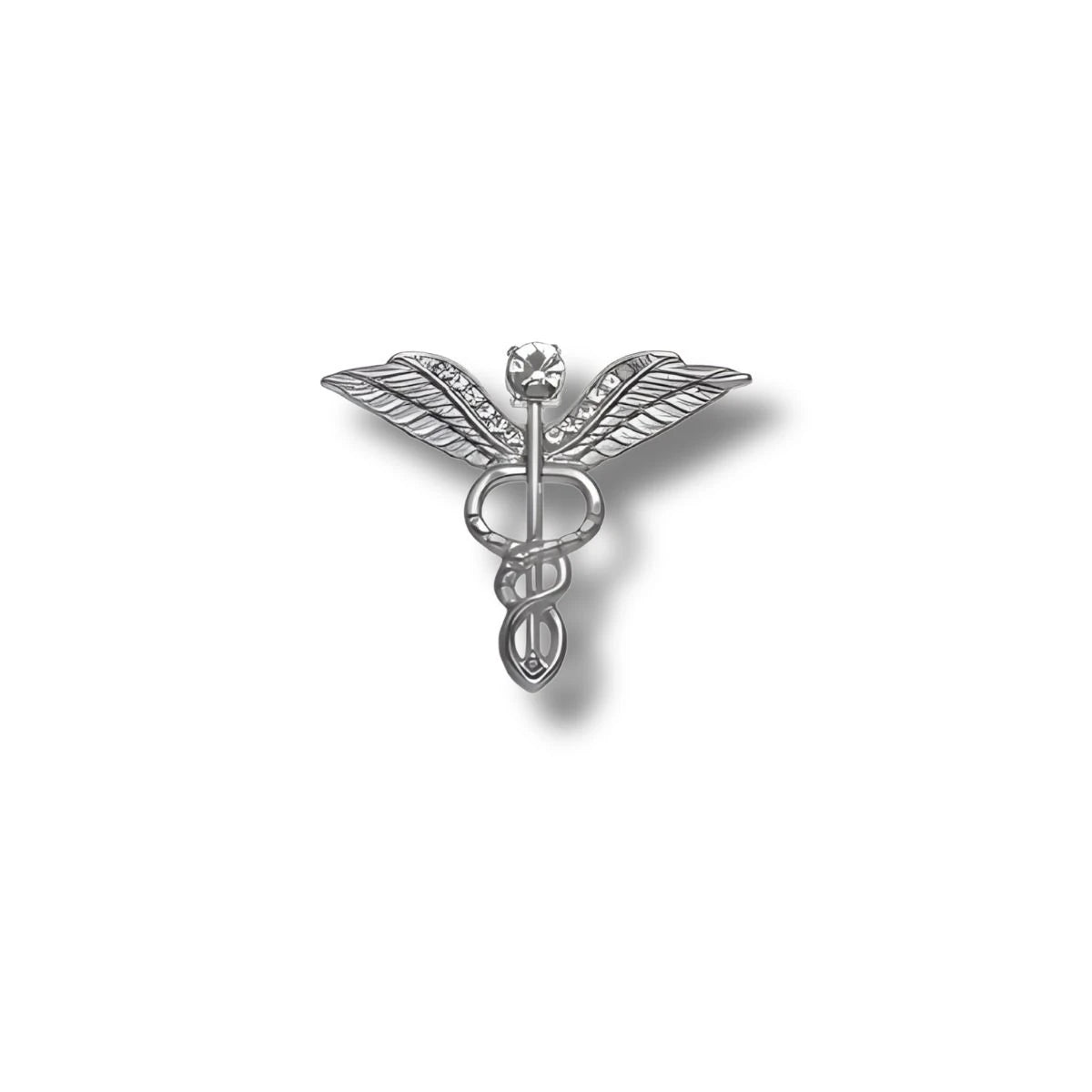 Pin Metálico Caduceo Plateado