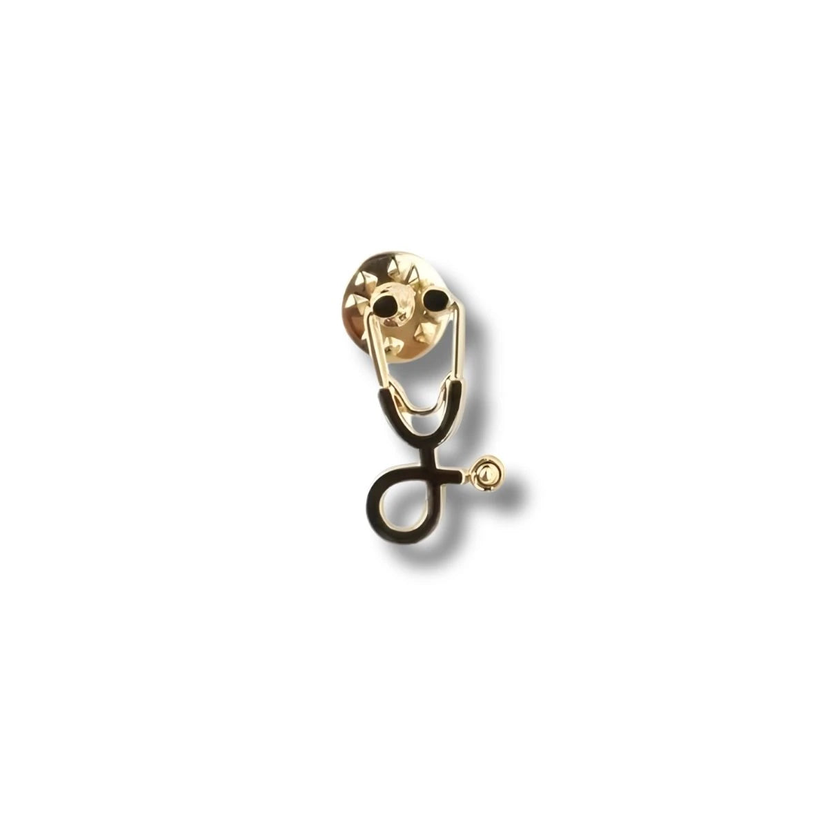 Pin Metálico Estetoscopio Negro Dorado