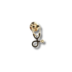 Pin Metálico Estetoscopio Negro Dorado