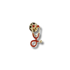 Pin Metálico Estetoscopio Rojo Dorado