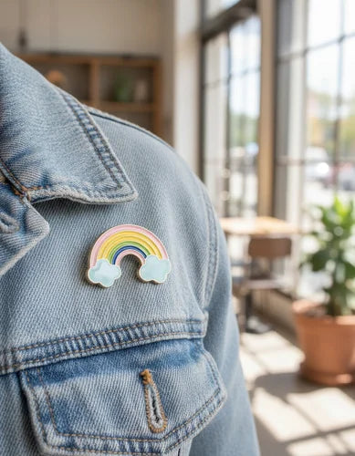 Pin Metálico Arcoíris con Nubes Pastel