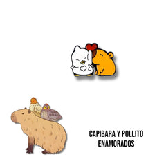 Pin Metálico Capibara y Pollito Enamorados