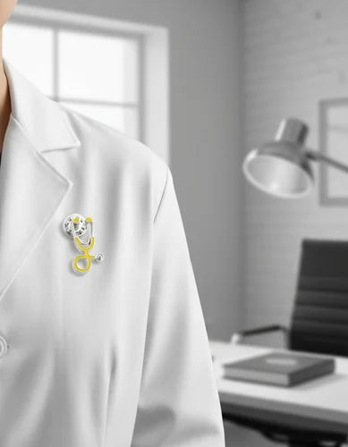 Pin Metálico Estetoscopio Amarillo Plateado