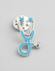 Pin Metálico Estetoscopio Azul Cielo Plateado