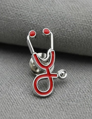 Pin Metálico Estetoscopio Rojo Plateado