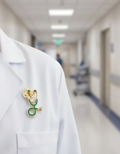 Pin Metálico Estetoscopio Verde Dorado