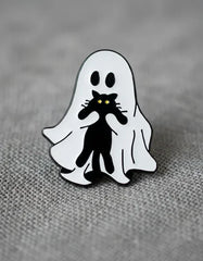 Pin Metálico Fantasma y Gatito Sostenido