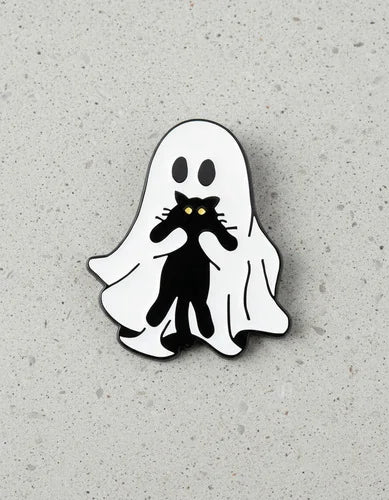 Pin Metálico Fantasma y Gatito Sostenido