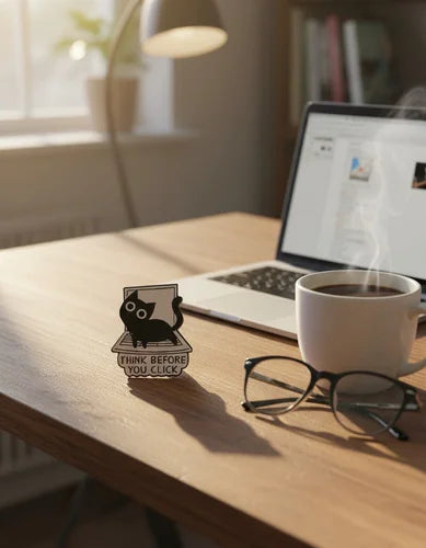 Pin Metálico Gatito Think Before You Click