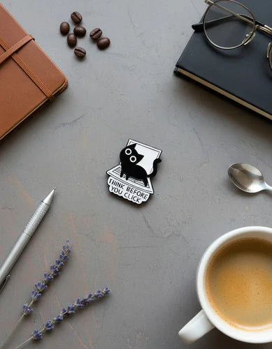 Pin Metálico Gatito Think Before You Click