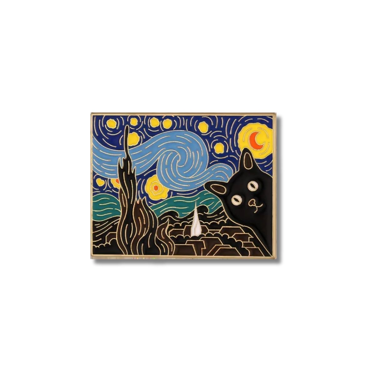 Pin Metálico Gato Curioso en la Noche Estrellada
