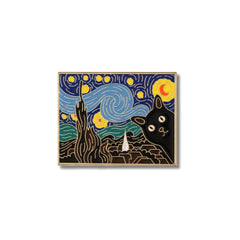 Pin Metálico Gato Curioso en la Noche Estrellada