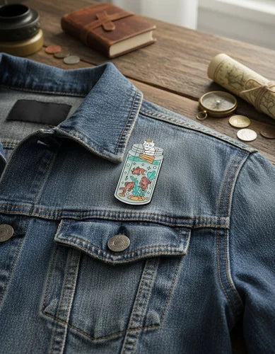 Pin Metálico Gato Pescador en Frasco