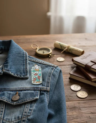 Pin Metálico Gato Pescador en Frasco