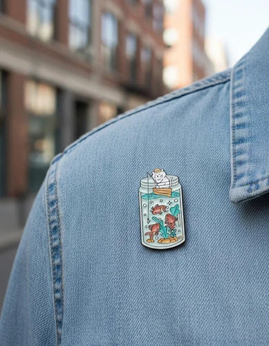 Pin Metálico Gato Pescador en Frasco