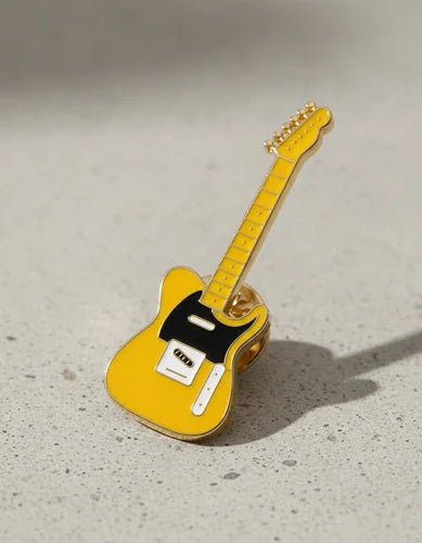 Pin Metálico Guitarra Eléctrica Amarilla Retro