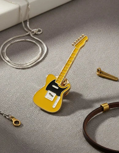 Pin Metálico Guitarra Eléctrica Amarilla Retro