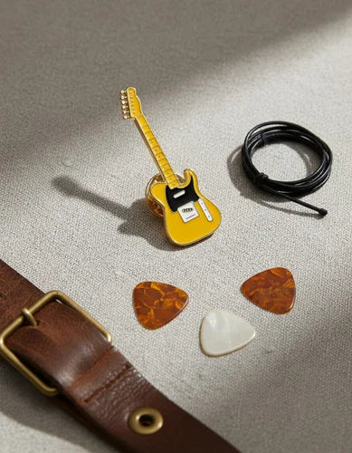 Pin Metálico Guitarra Eléctrica Amarilla Retro
