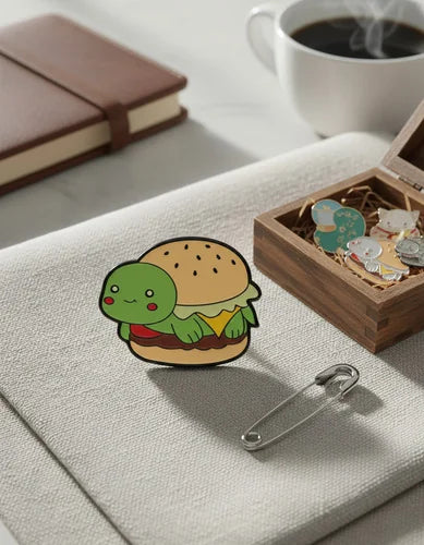 Pin Metálico Hamburguesa Tortuga Kawaii