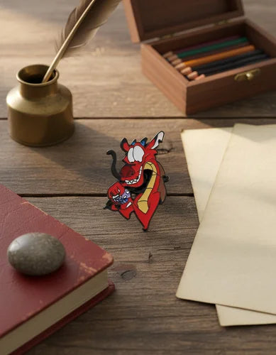 Pin Metálico Mushu con Cri Kee en la Mano
