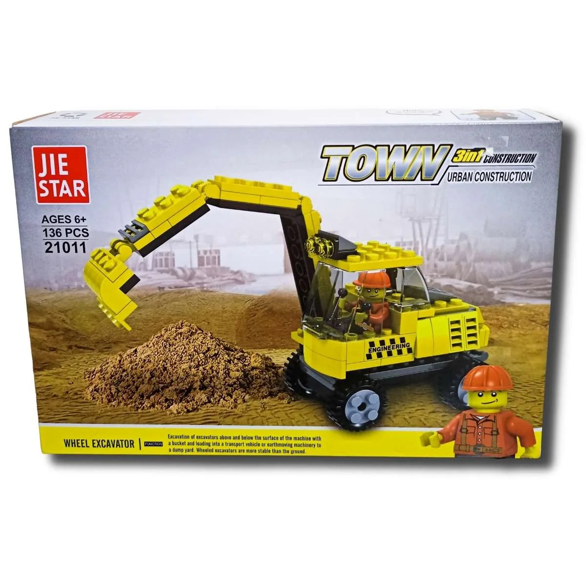 Retroexcavadora Serie Construcción Urbana Tipo Lego en caja vista frontal