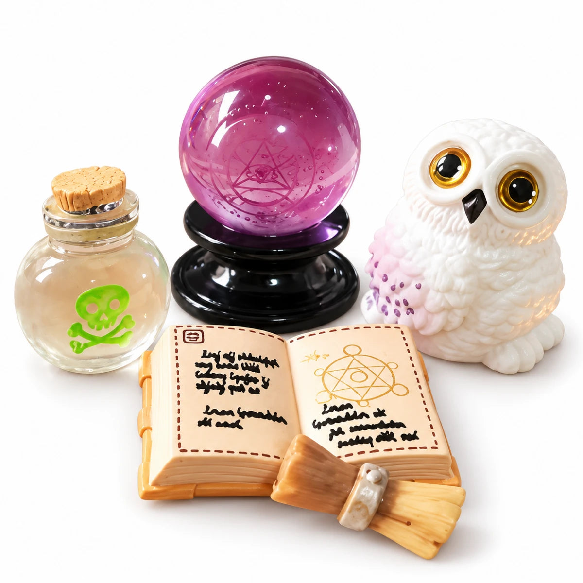 Set Miniaturas Harry Potter Mágicas Bola de Cristal Búho Libro y Pociones