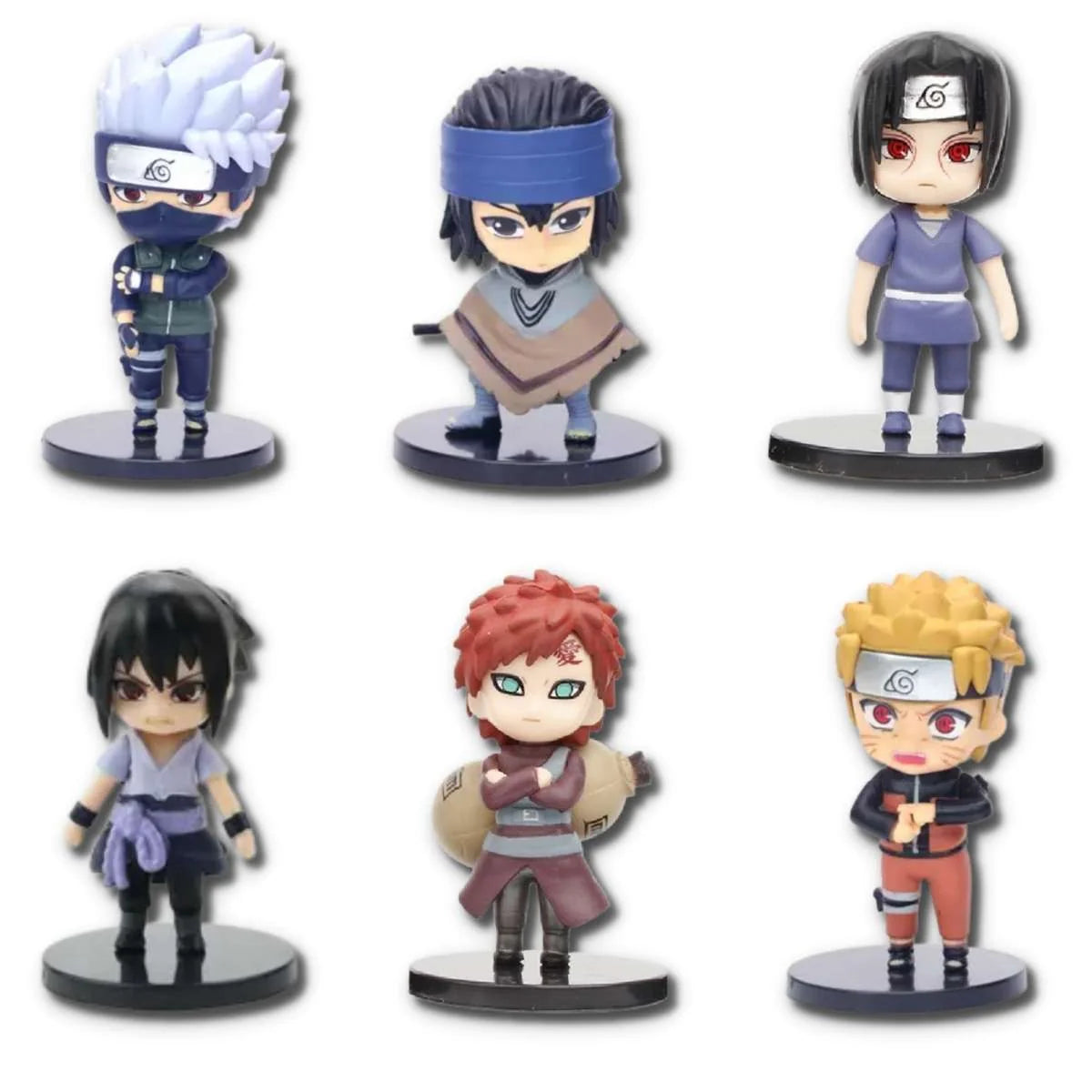 Set x 6 Figuras Naruto 8 CM Exhibidos en Base negra