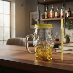 Vaso Pitillo Calavera Amarillo