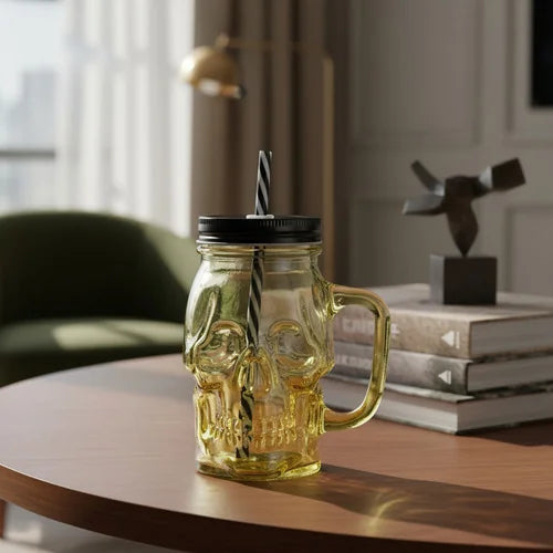 Vaso Pitillo Calavera Amarillo