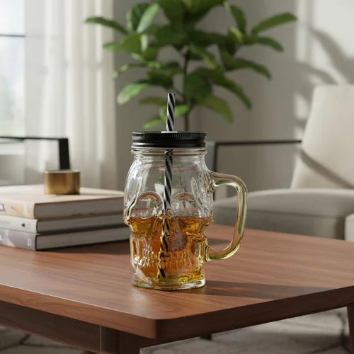 Vaso Pitillo Calavera Amarillo