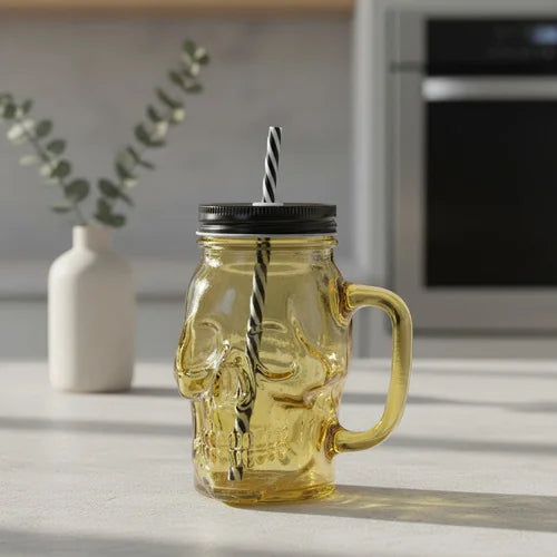 Vaso Pitillo Calavera Amarillo