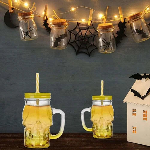 Vaso Pitillo Calavera Amarillo