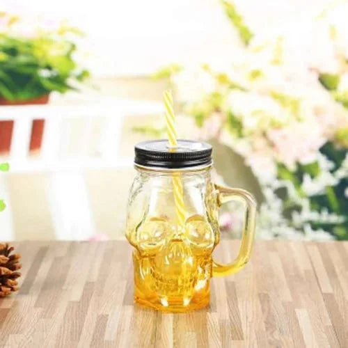 Vaso Pitillo Calavera Amarillo