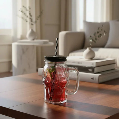 Vaso Pitillo Calavera Negro