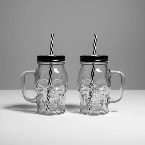 Vaso Pitillo Calavera Negro